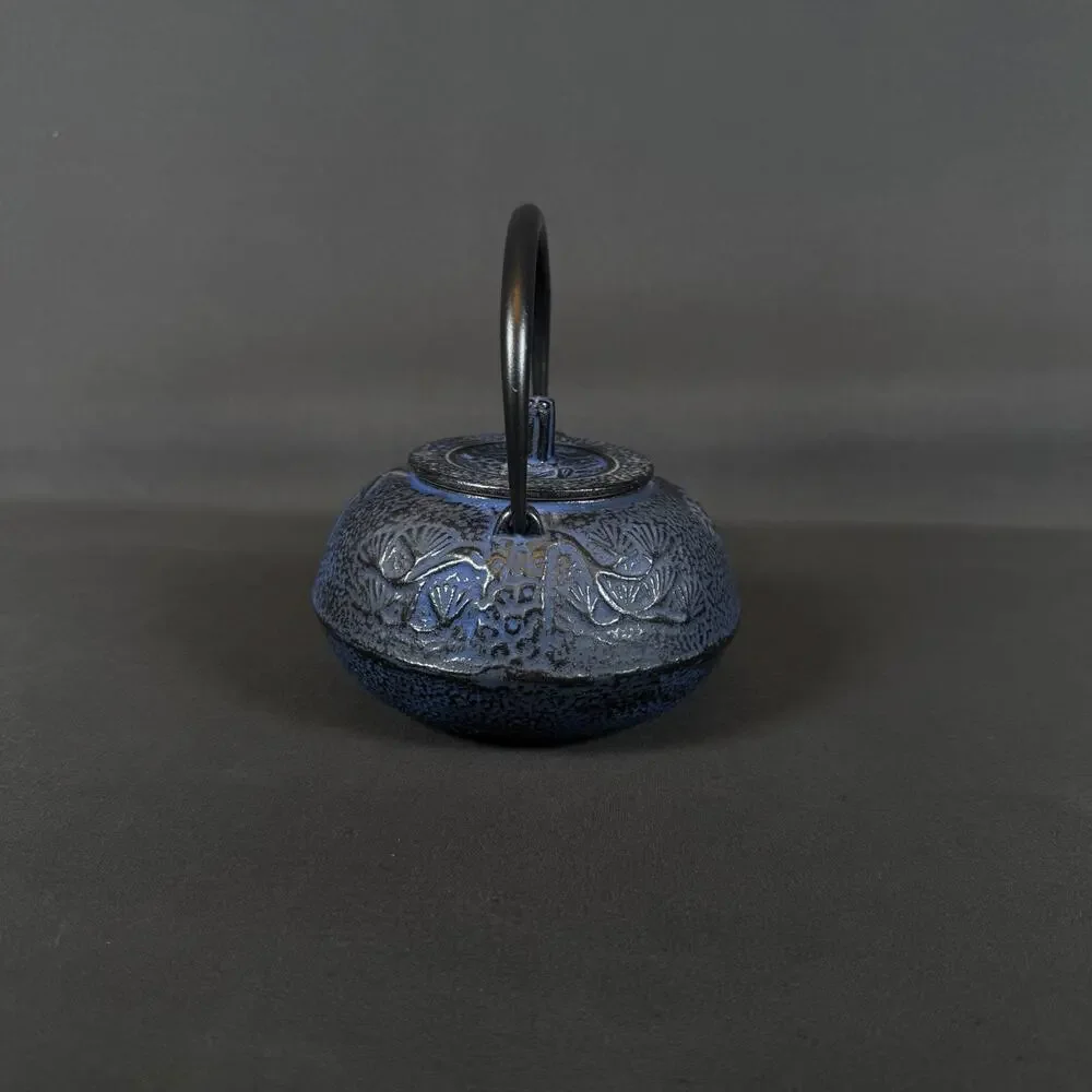 Japanese blue Cast Iron Teapot Black Bamboo Design Heavy